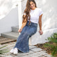 Coming Soon! Dakotah Raw Hem Long Denim Skirt Skirts