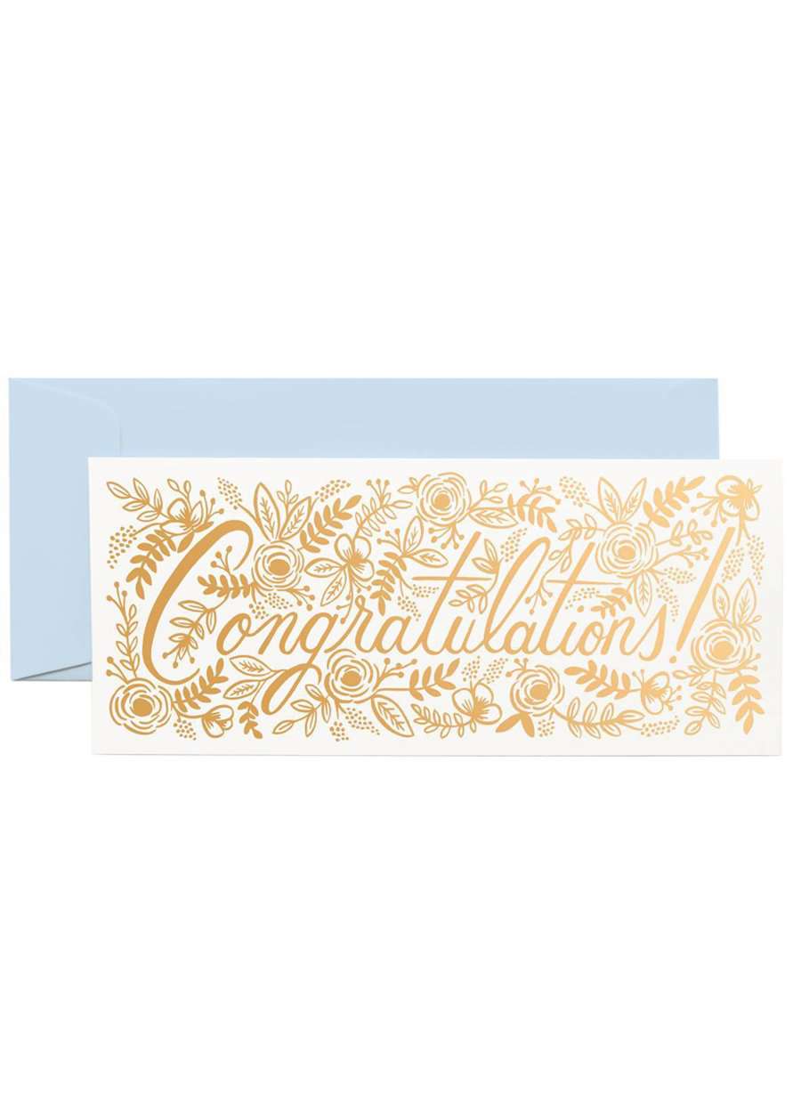 Modest and affordable gold foil congratulations card