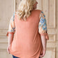 cork colored plus size modest top with floral tie sleeves.