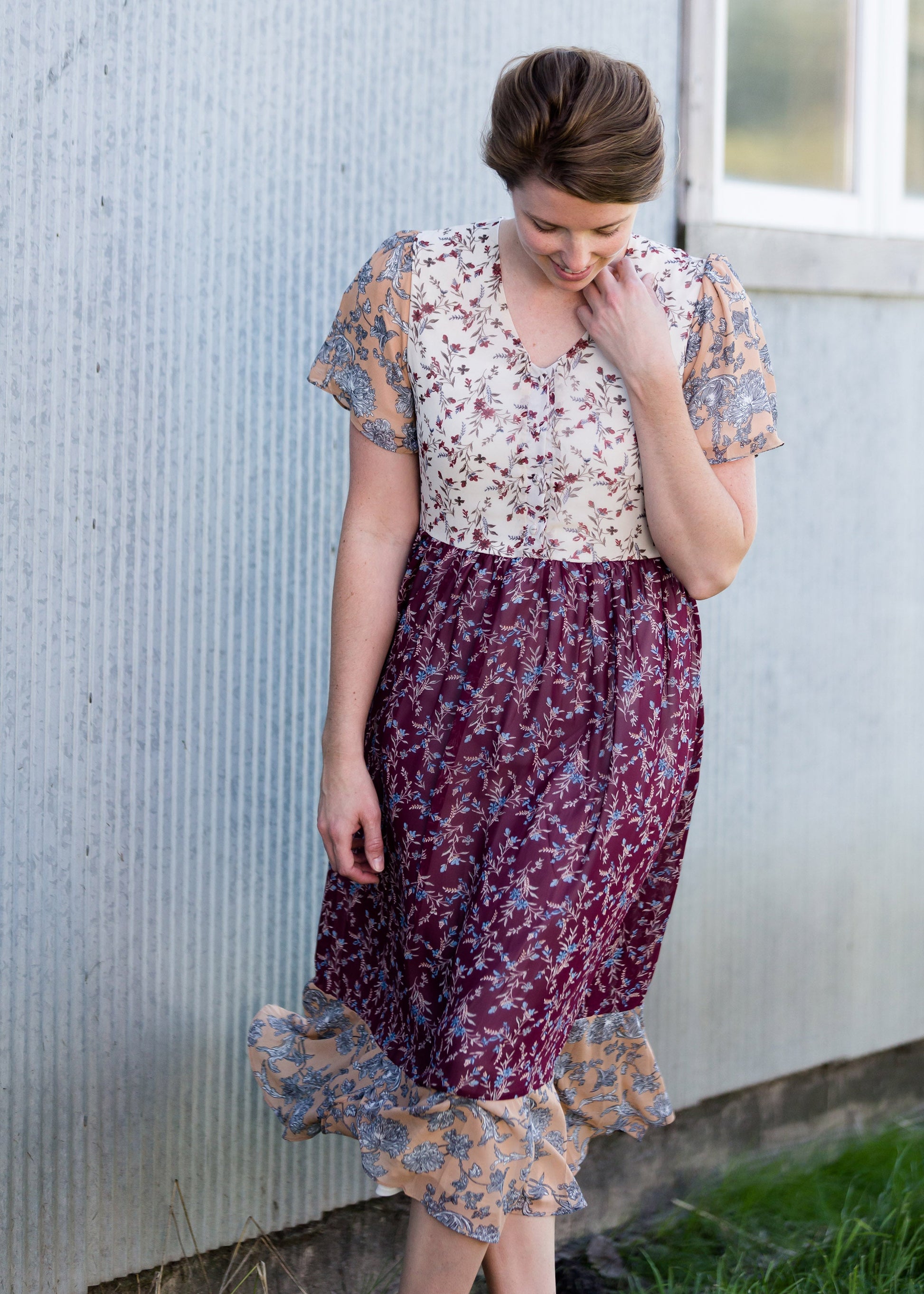 Contrast Multi Floral Midi Dress - FINAL SALE Dresses
