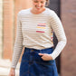 ladies long sleeve multi color striped contrast top