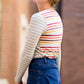 ladies long sleeve multi color striped contrast top