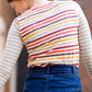 ladies long sleeve multi color striped contrast top