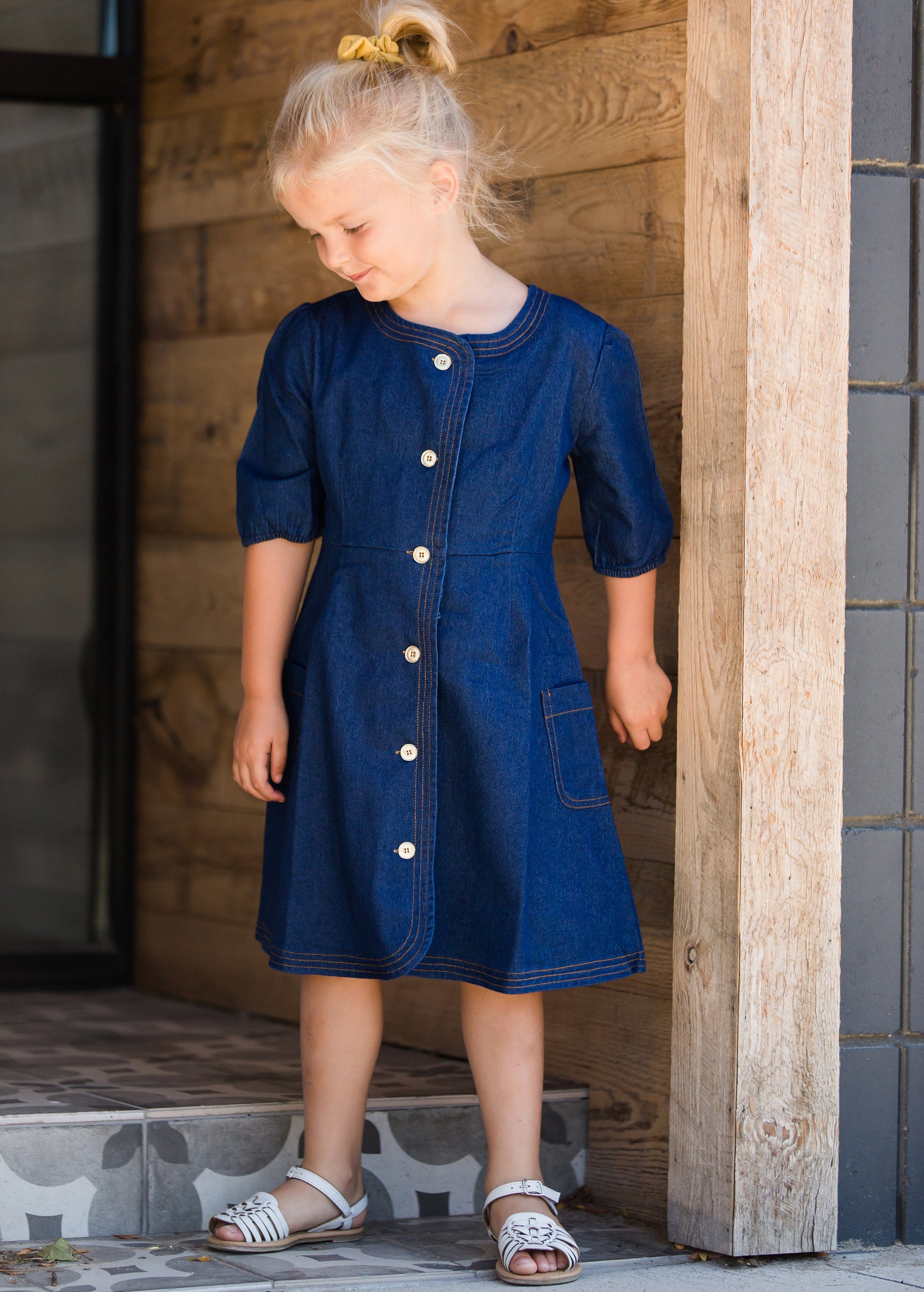 Toddler Denim Midi Dress with buttons