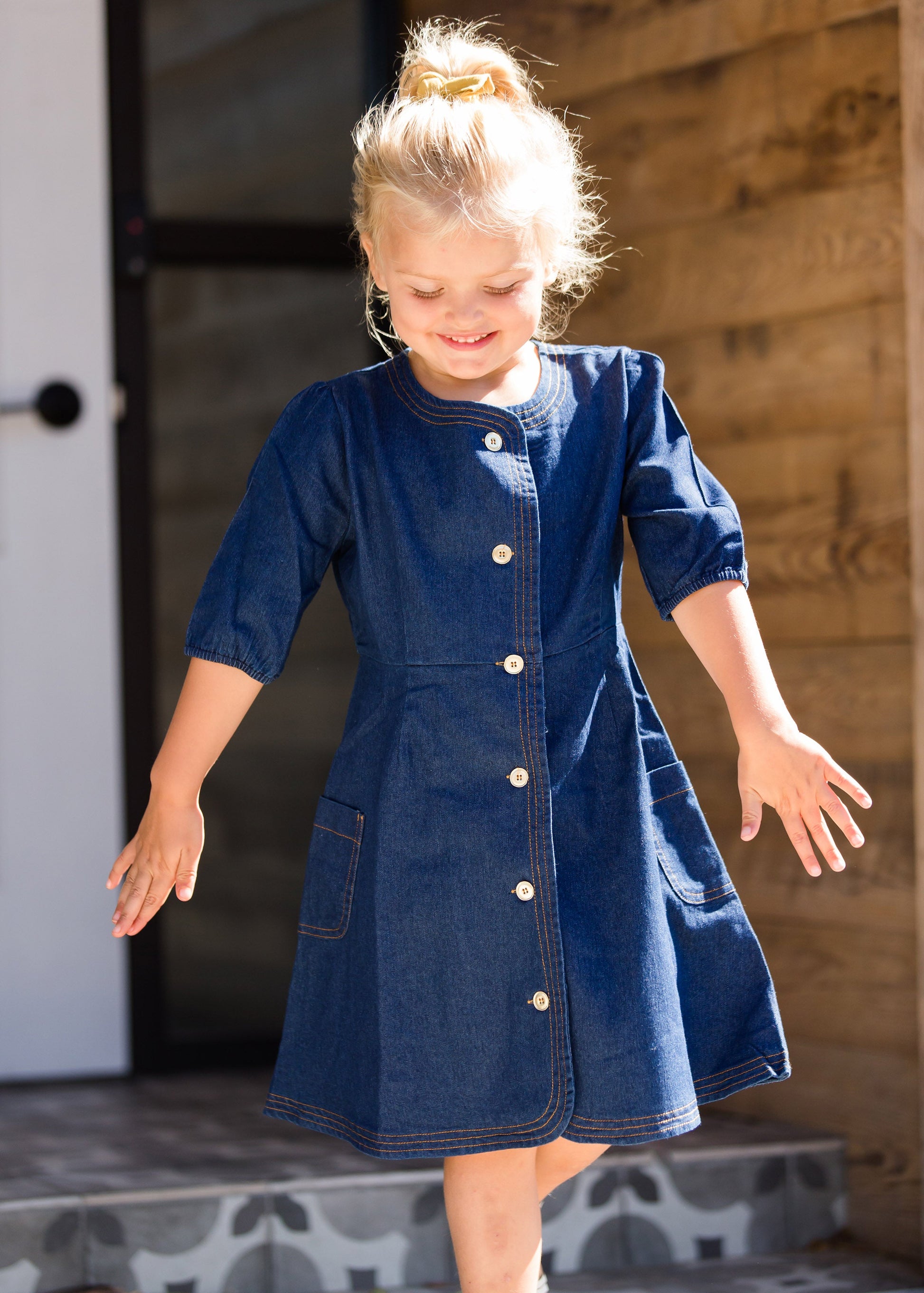 Toddler Denim Midi Dress with buttons