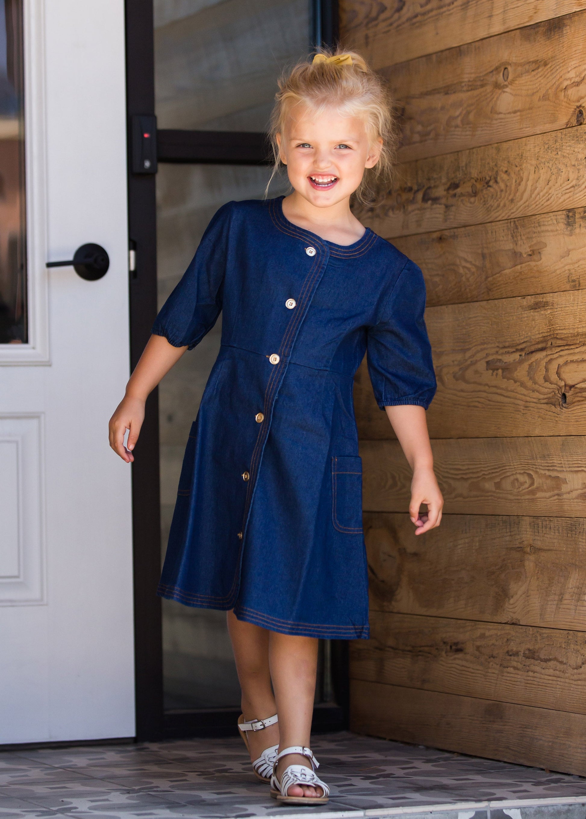 Toddler Denim Midi Dress with buttons