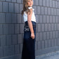 girls dark denim long skirt with adorable back pocket stitching