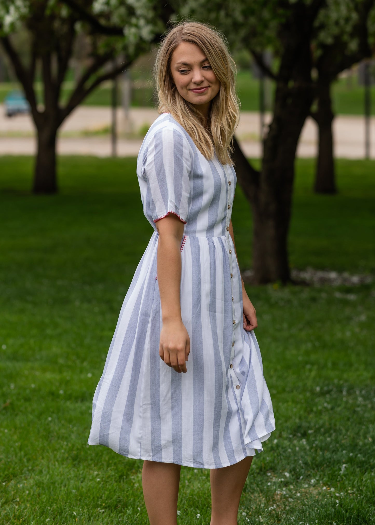Contrast Stitched Striped Midi Dress - Final Sale Dresses