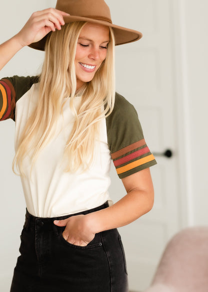 Contrast Striped Sleeve Top - FINAL SALE Tops