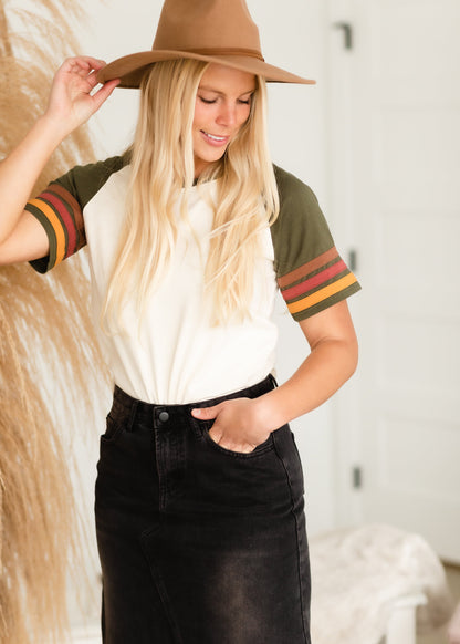 Contrast Striped Sleeve Top - FINAL SALE Tops