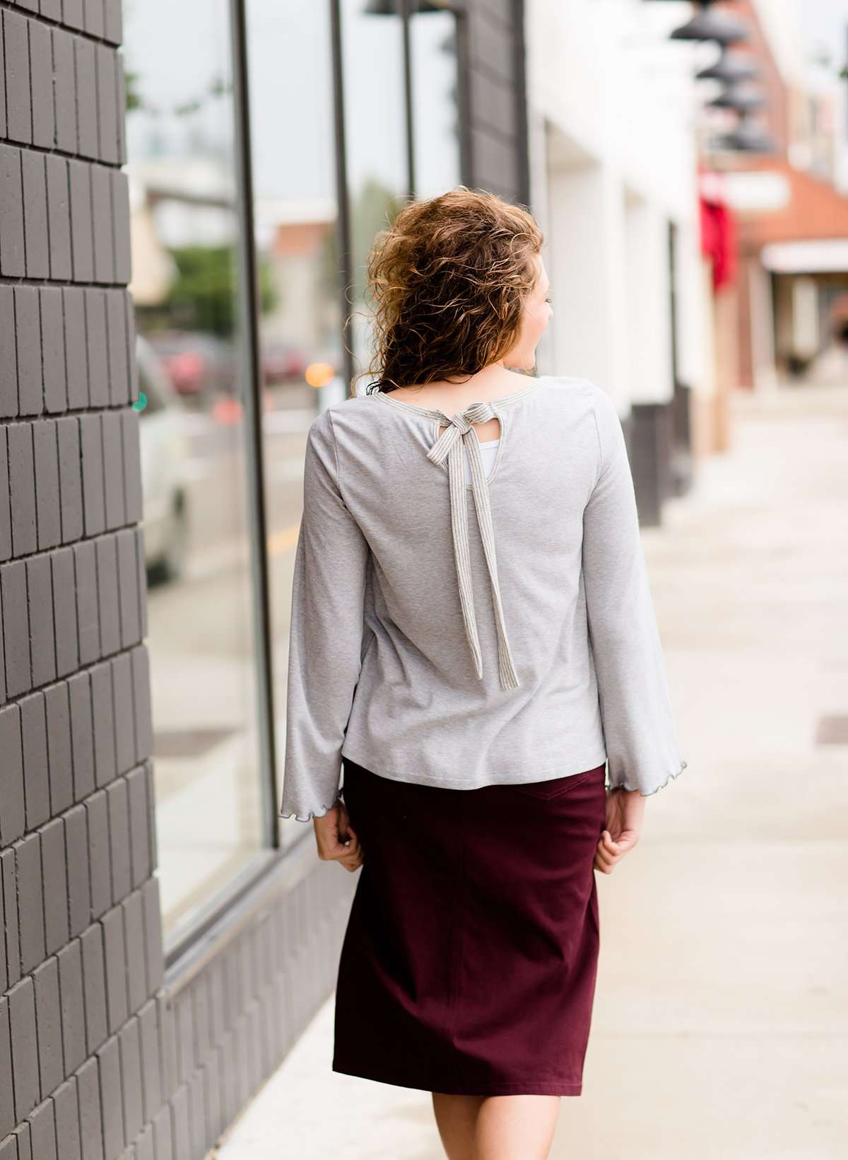 Women's modest gray tie back modest dressy church top