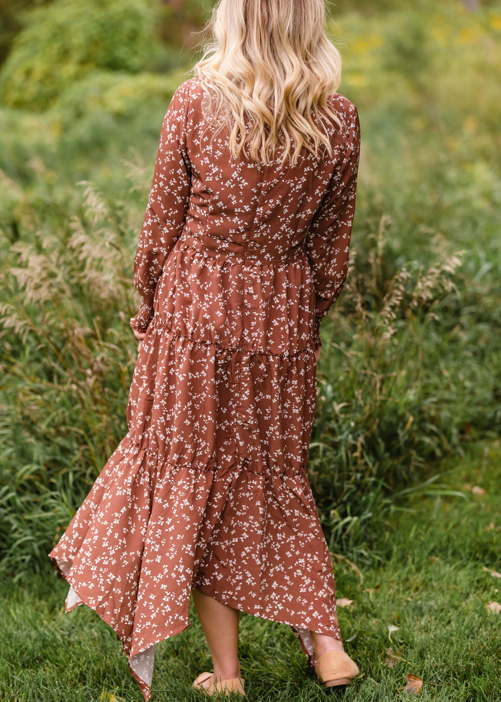 Copper Floral Long Sleeve Maxi Dress - FINAL SALE Dresses