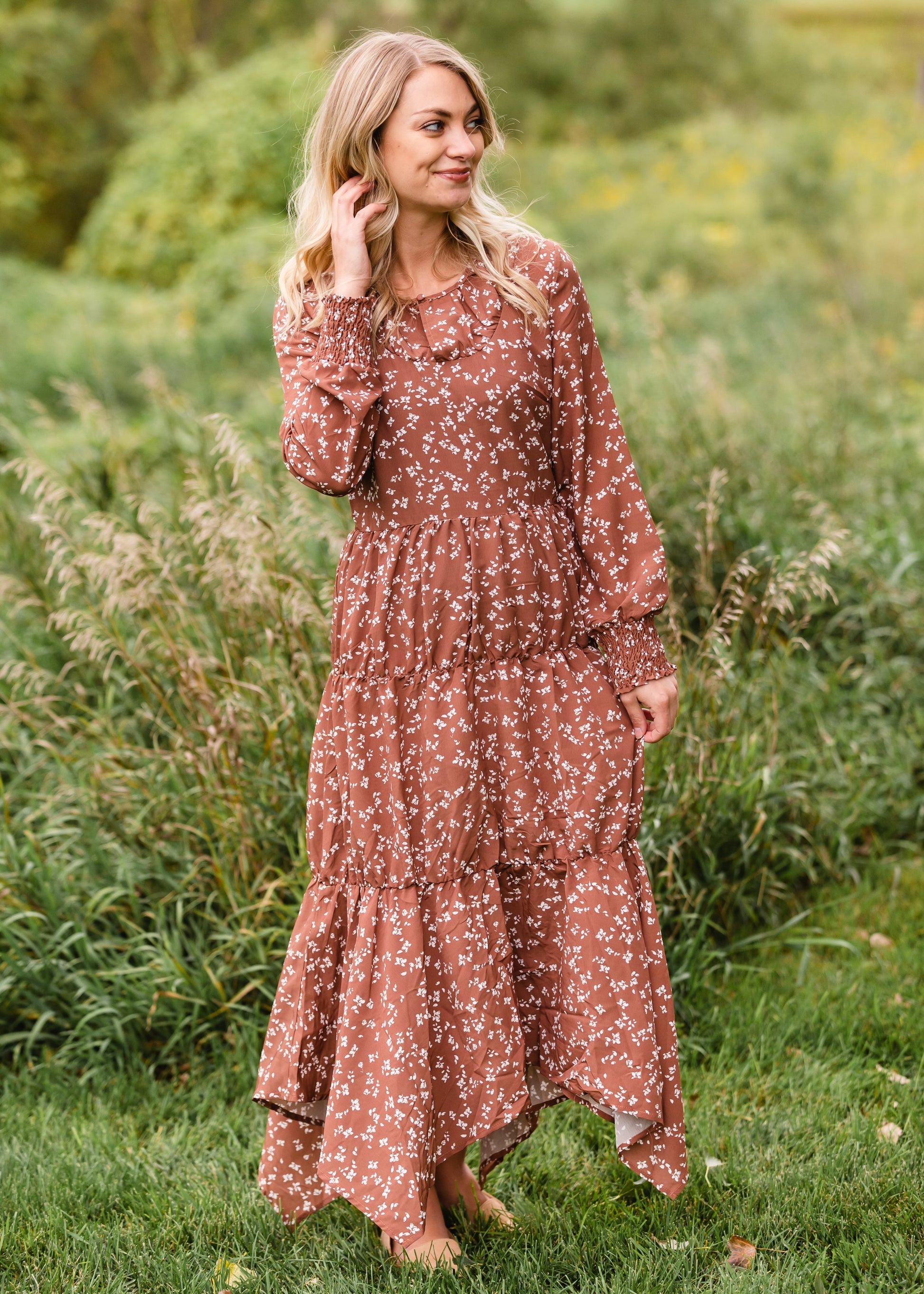 Copper Floral Long Sleeve Maxi Dress - FINAL SALE Dresses