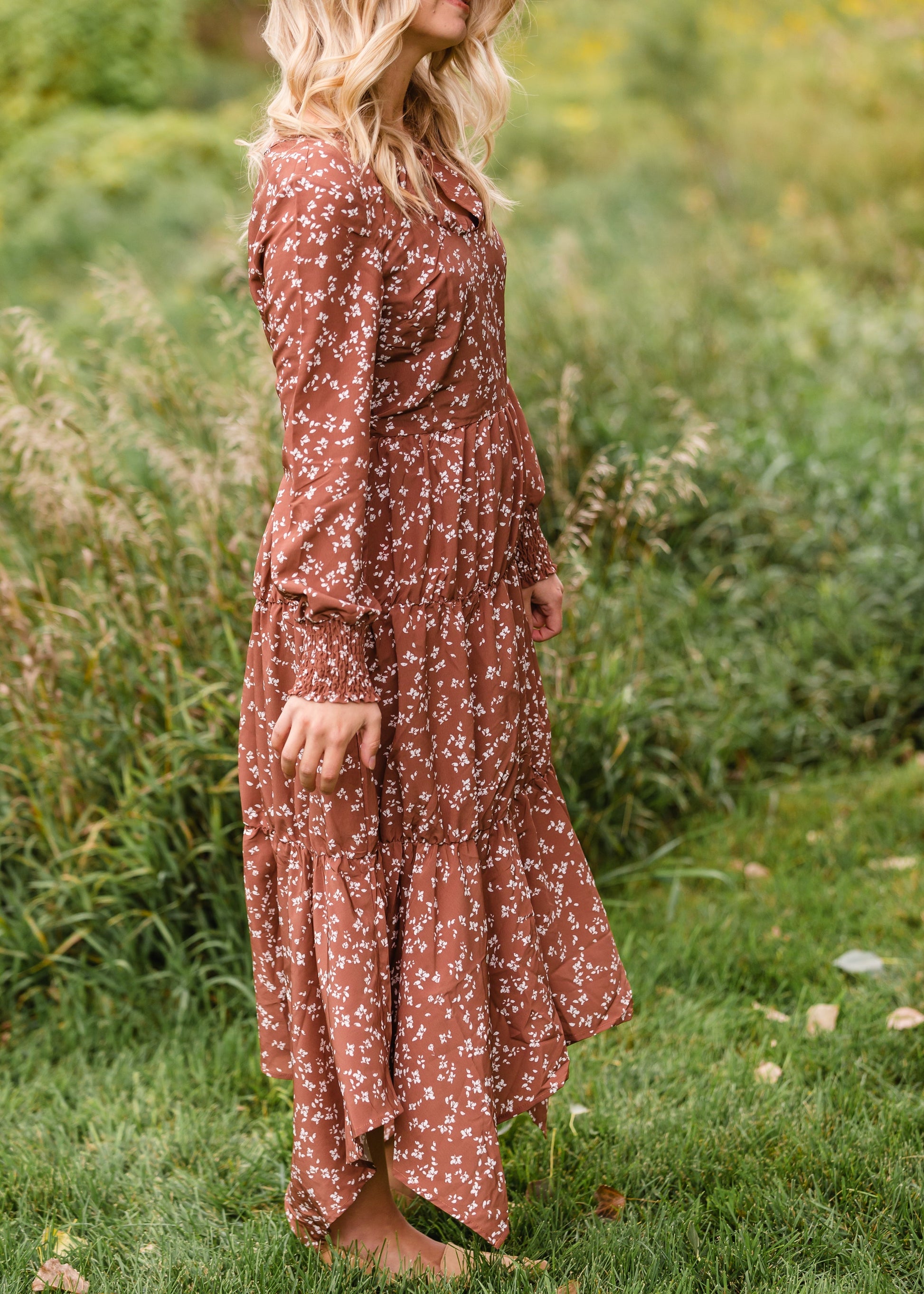 Copper Floral Long Sleeve Maxi Dress - FINAL SALE Dresses