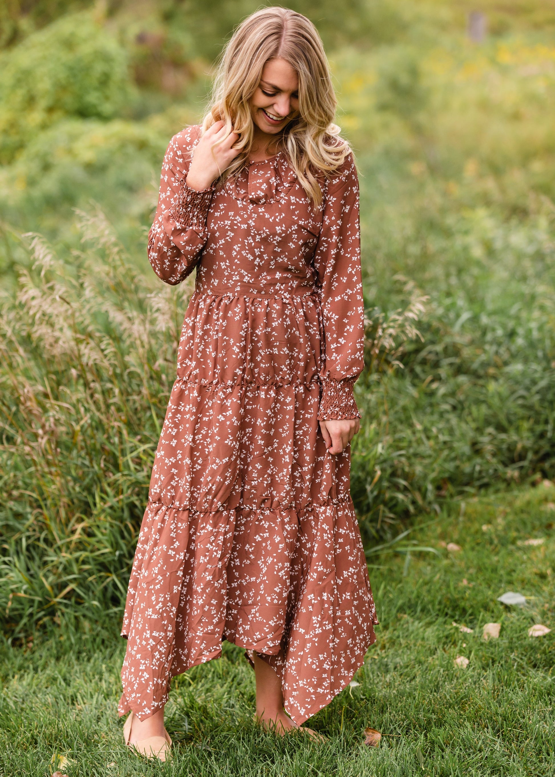 Copper Floral Long Sleeve Maxi Dress - FINAL SALE Dresses