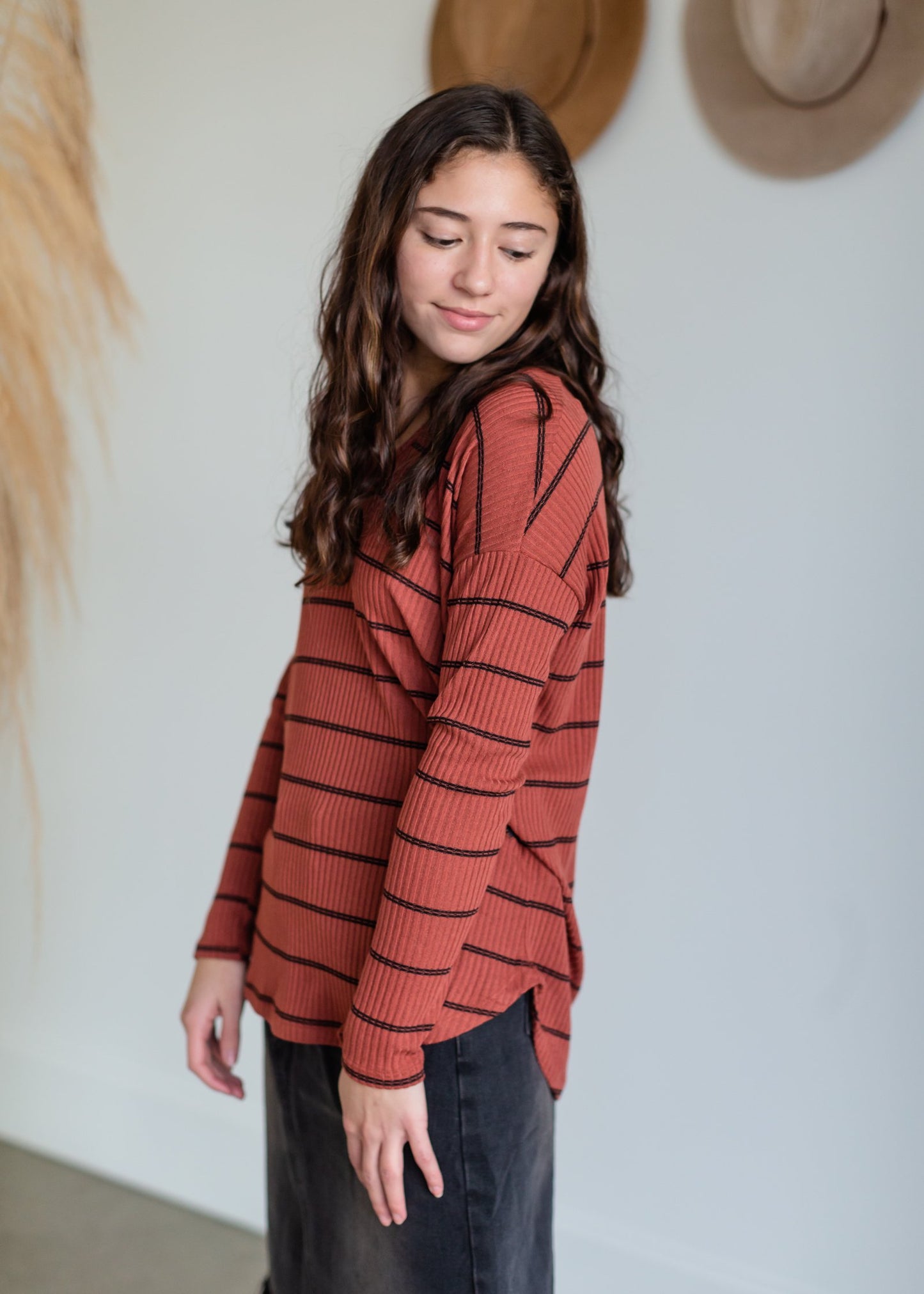 Copper Striped Ribbed Knit Top Tops Staccato