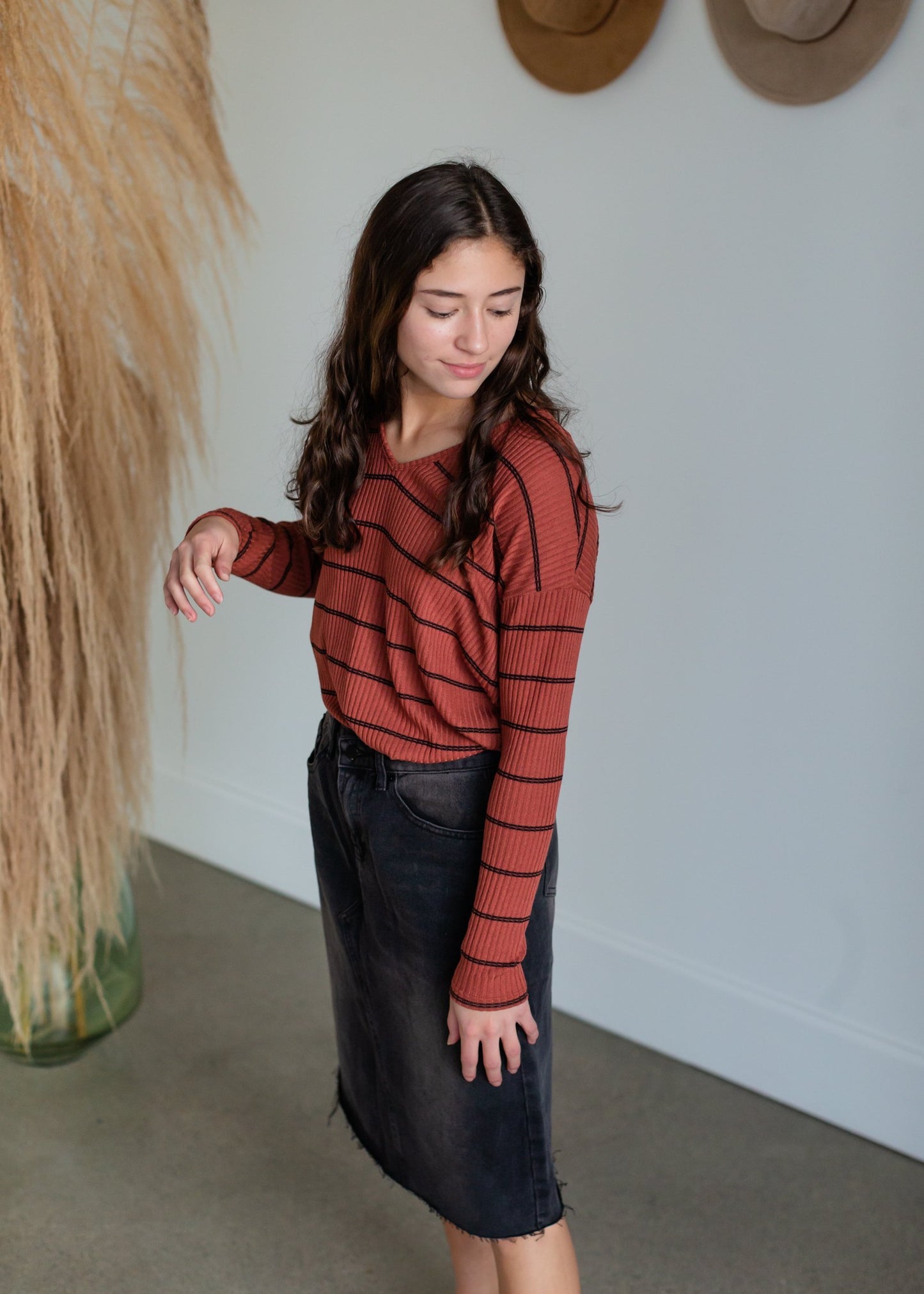 Copper Striped Ribbed Knit Top Tops Staccato