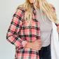 Coral Checkered Plaid Fleece Lined Flannel - FINAL SALE Tops