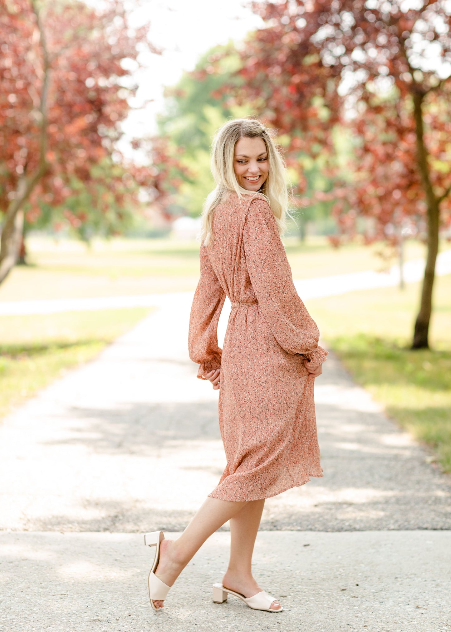 Coral Floral Pleated Midi Dress - FINAL SALE Dresses
