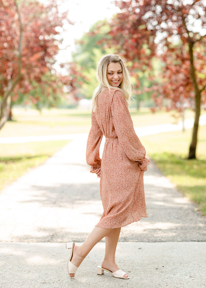 Coral Floral Pleated Midi Dress - FINAL SALE Dresses