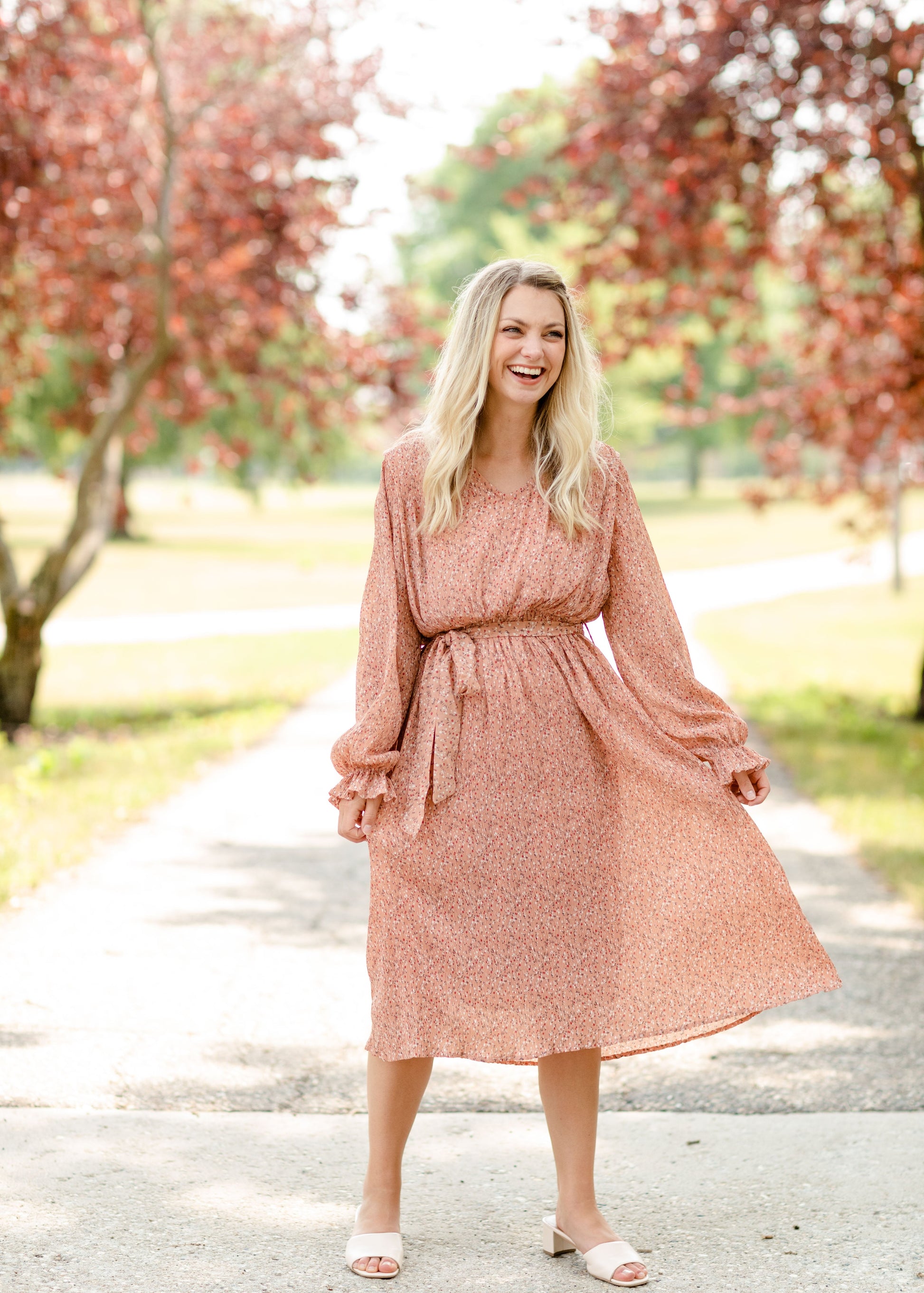 Coral Floral Pleated Midi Dress - FINAL SALE Dresses