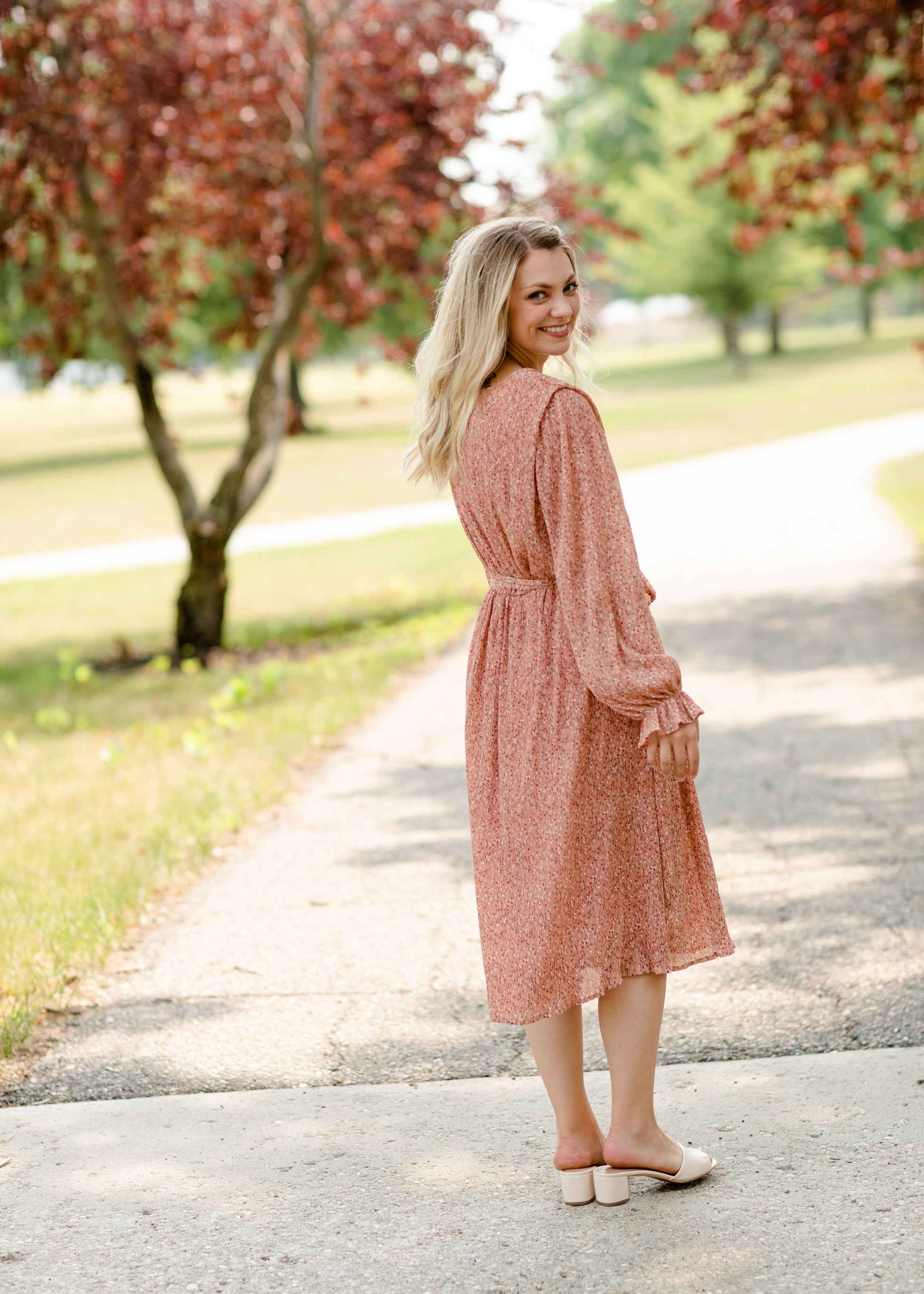Coral Floral Pleated Midi Dress - FINAL SALE Dresses