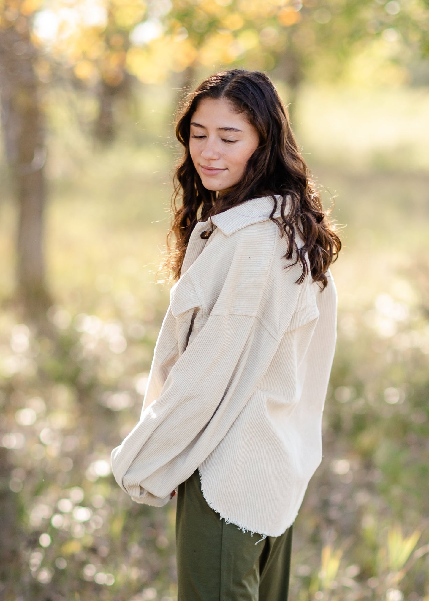 Corduroy Raw Hem Button Up Shacket Tops