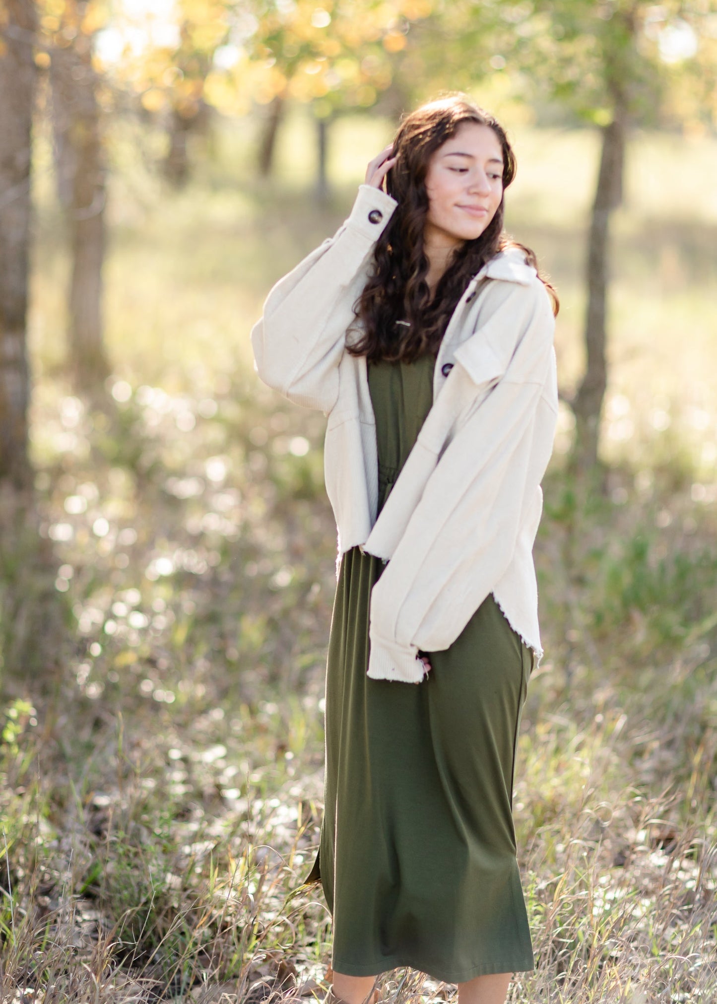 Corduroy Raw Hem Button Up Shacket Tops