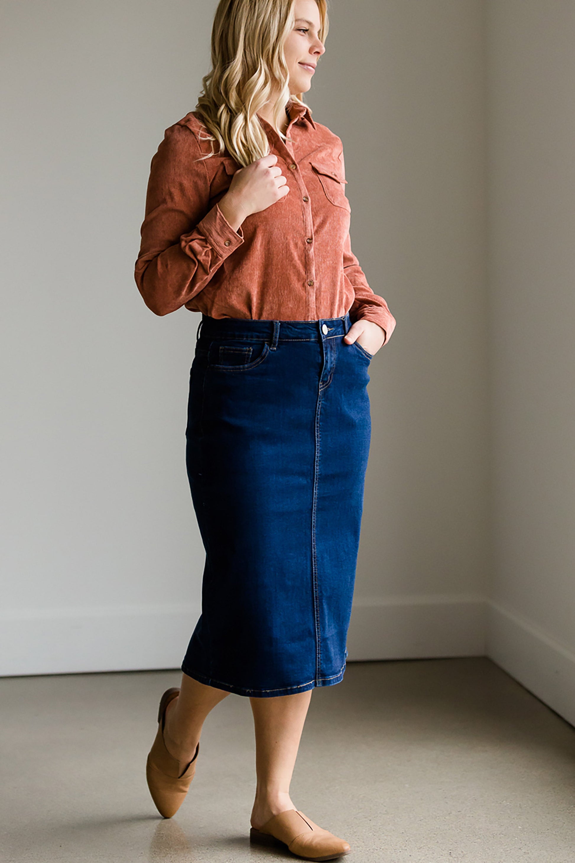 Corduroy Roll Sleeve Top - FINAL SALE Tops