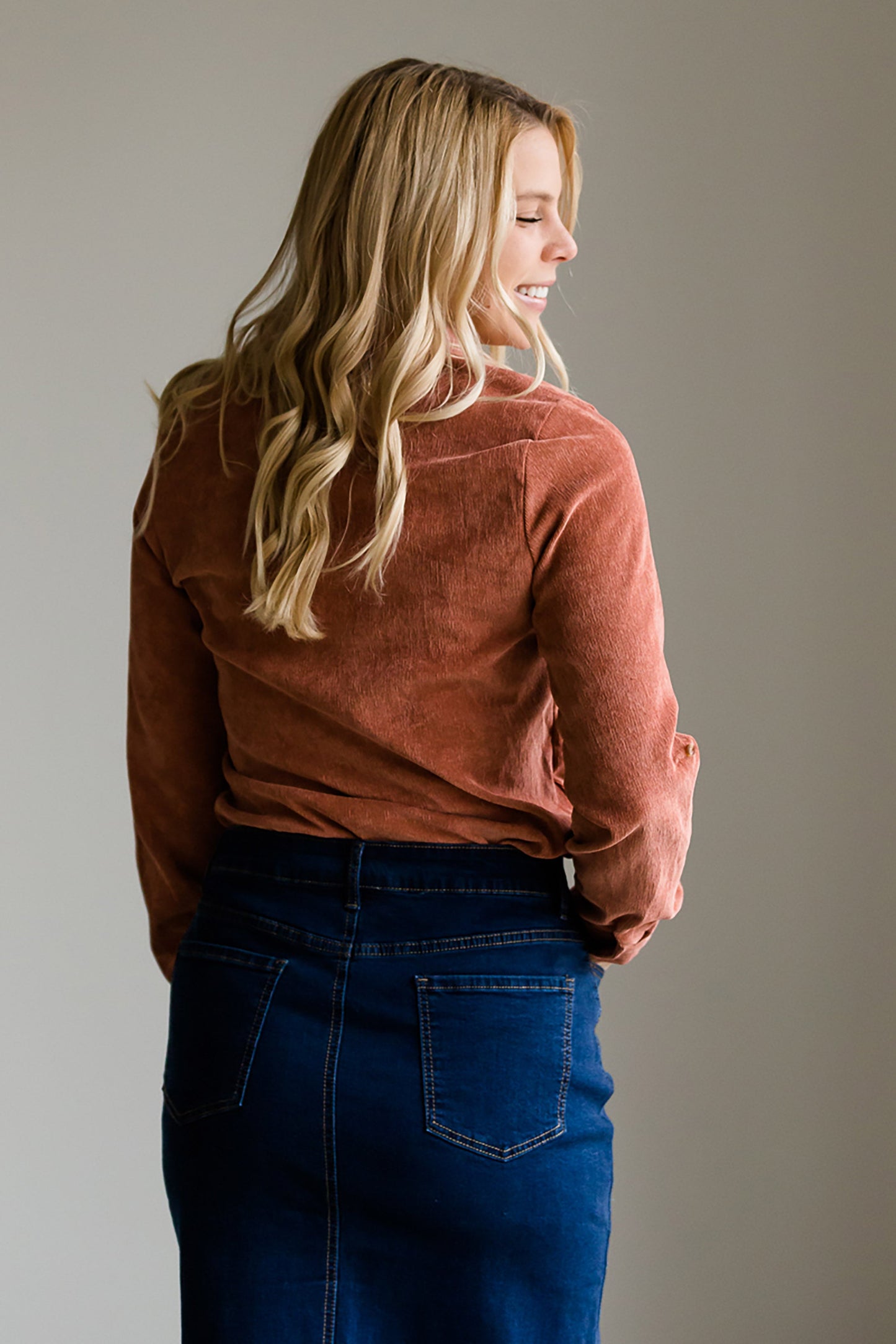 Corduroy Roll Sleeve Top - FINAL SALE Tops