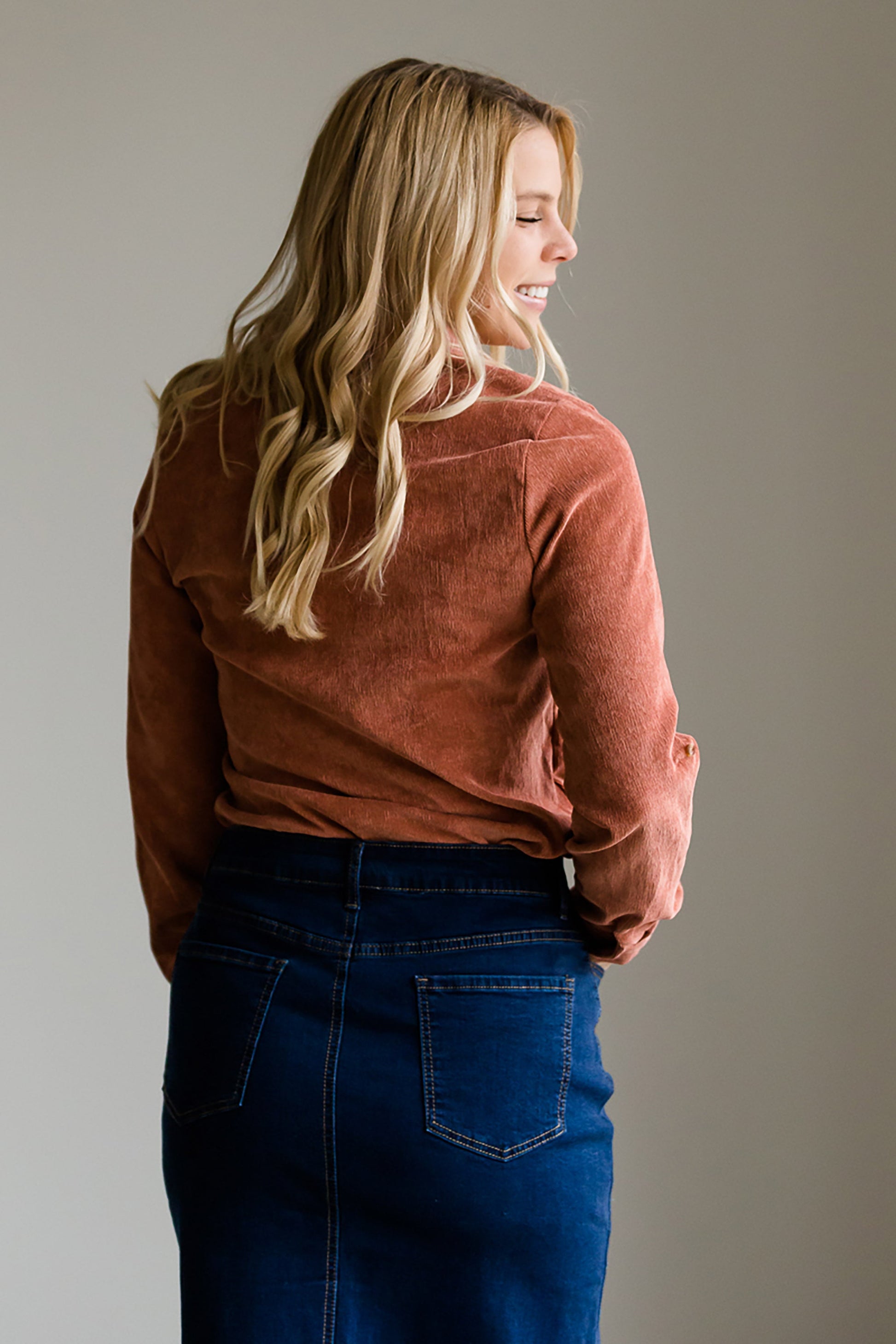 Corduroy Roll Sleeve Top - FINAL SALE Tops
