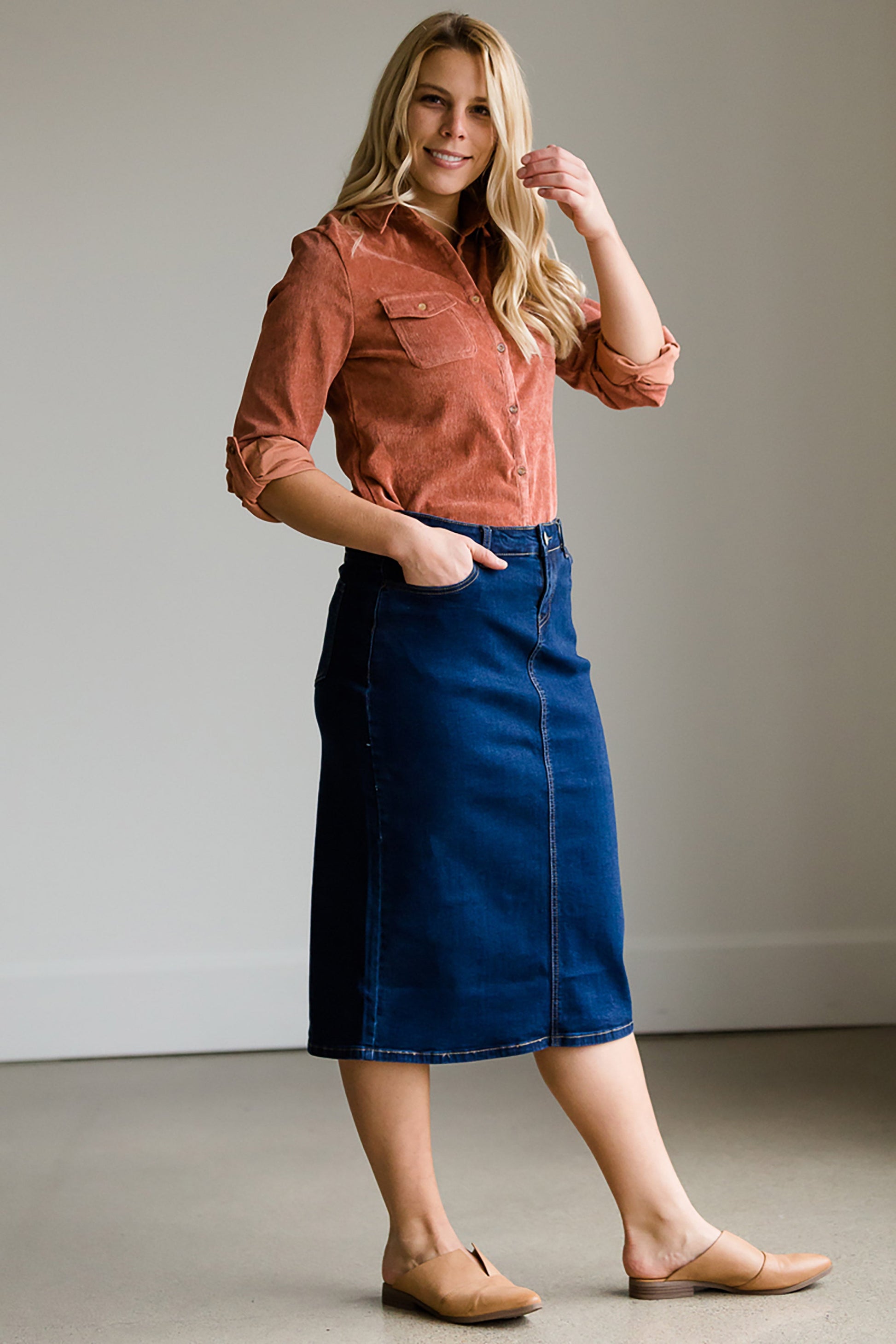 Corduroy Roll Sleeve Top - FINAL SALE Tops