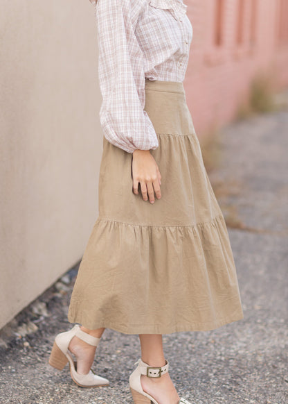 Corduroy Tiered Midi Skirt Skirts