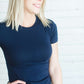 Modest women's layering tee in dark grey, blush, white, navy, teal or salmon.