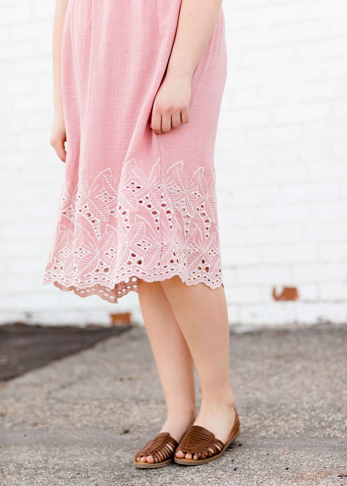 modest women's pink below the knee 100% cotton dress