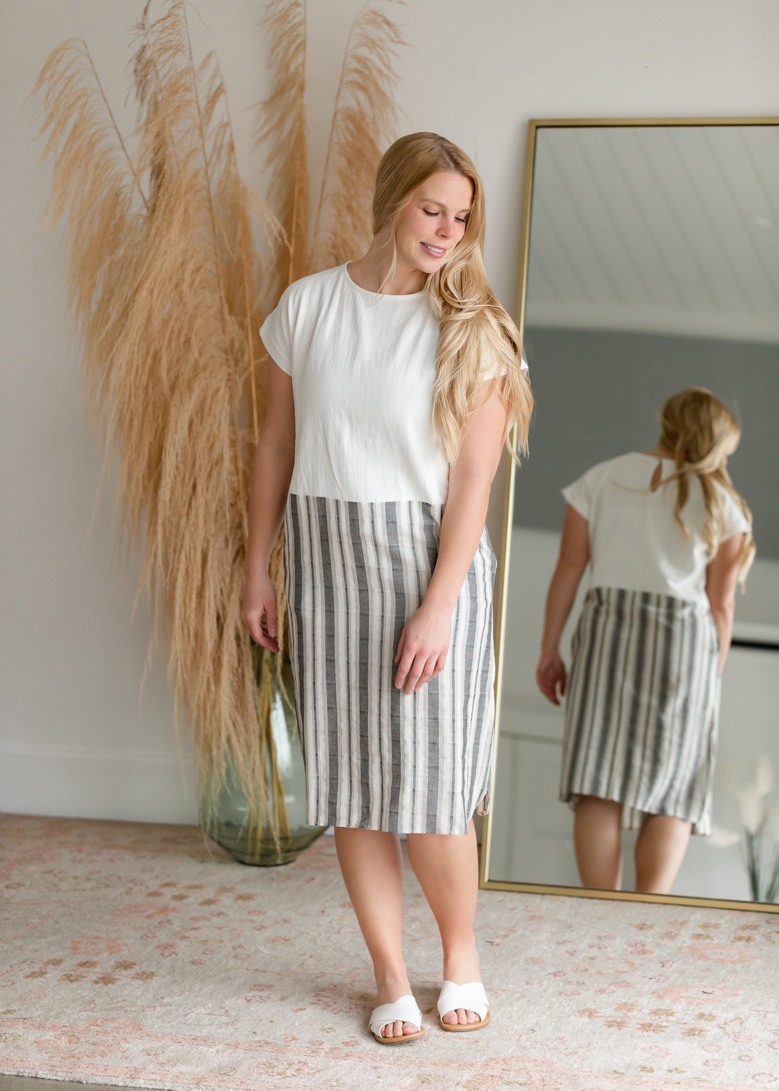 Cotton Striped Colorblock Midi Dress Dresses Hailey & Co.