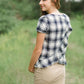 Red or Navy checked country plaid short sleeve top with ruffle back and bottom.