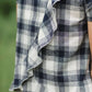 Red or Navy checked country plaid short sleeve top with ruffle back and bottom.
