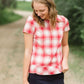 Red or Navy checked country plaid short sleeve top with ruffle back and bottom.