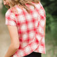 Red or Navy checked country plaid short sleeve top with ruffle back and bottom.