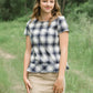 Red or Navy checked country plaid short sleeve top with ruffle back and bottom..