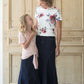 Modest women's country flare maxi skirt in a dark indigo wash.