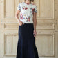 Modest women's country flare maxi skirt in a dark indigo wash.