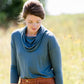 teal cowl neck sweater