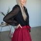 Cranberry Tie Waist Midi Skirt Skirts Mikarose