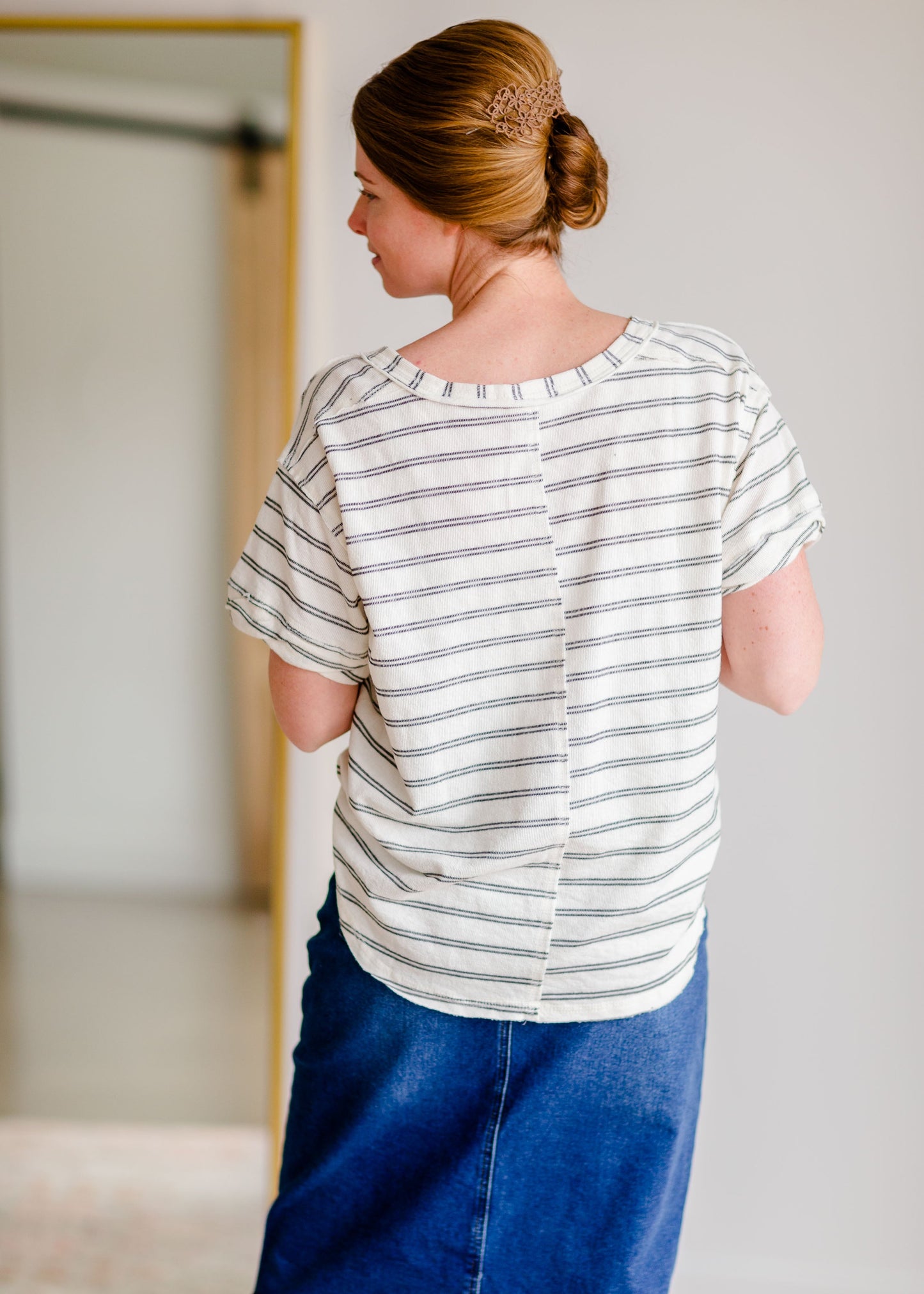 Cream & Black Button Front Top Shirt