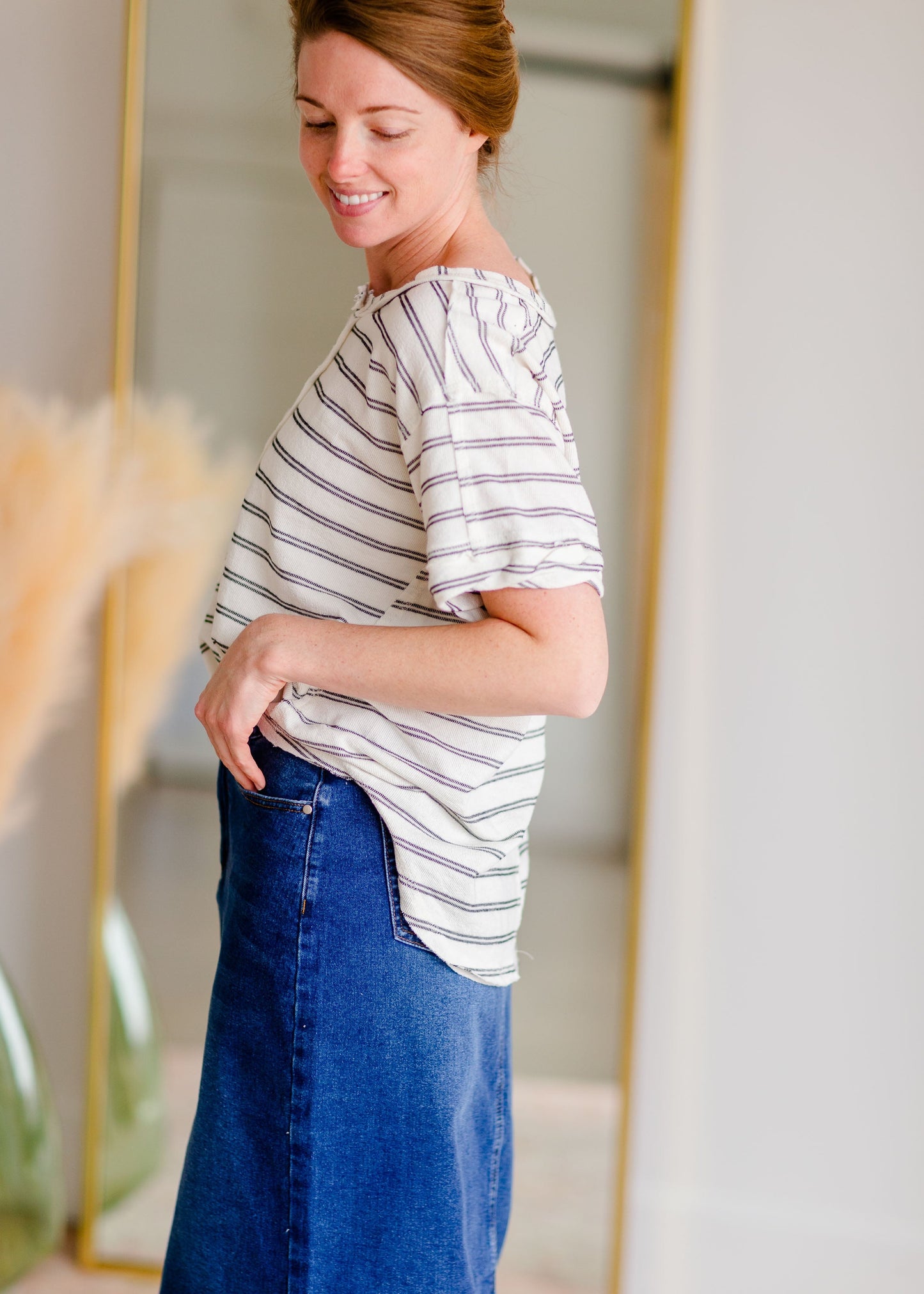 Cream & Black Button Front Top Shirt