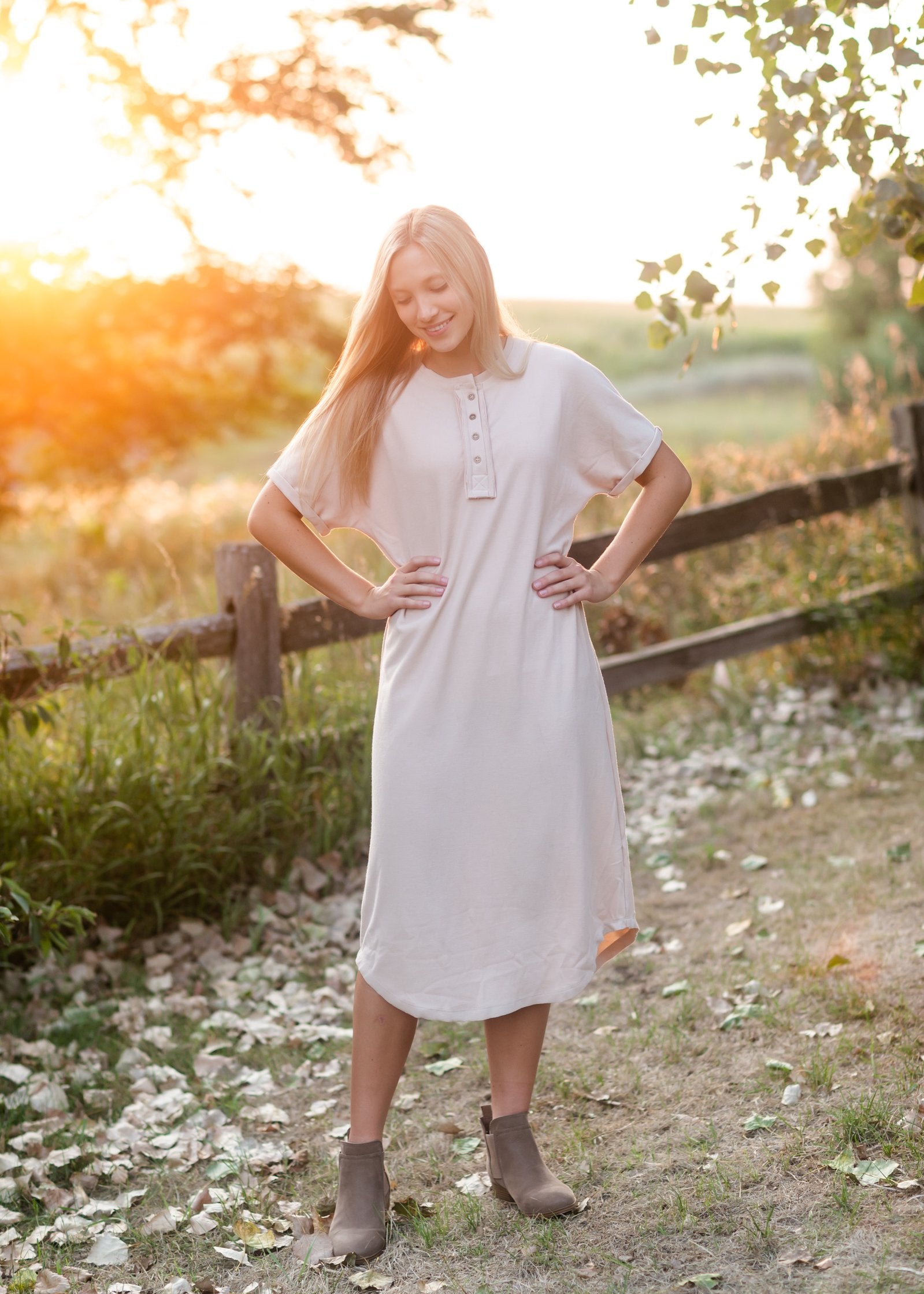 Cream Button Front T-Shirt Dress Dresses Polygram