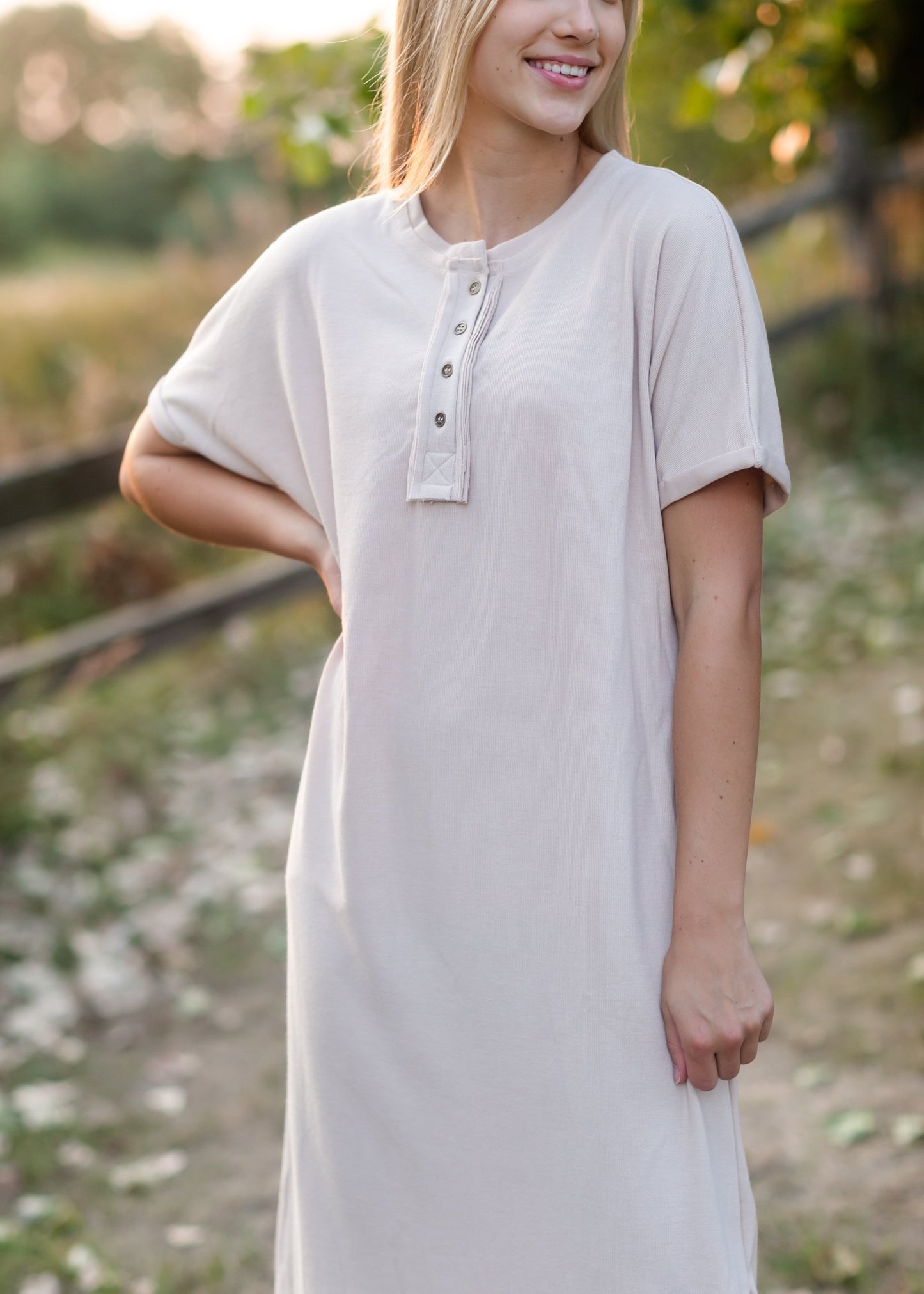 Cream Button Front T-Shirt Dress Dresses Polygram