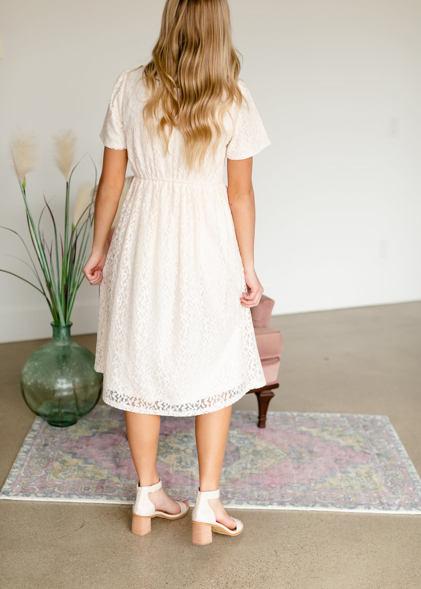 Cream Lace Detail Midi Dress - FINAL SALE Dresses